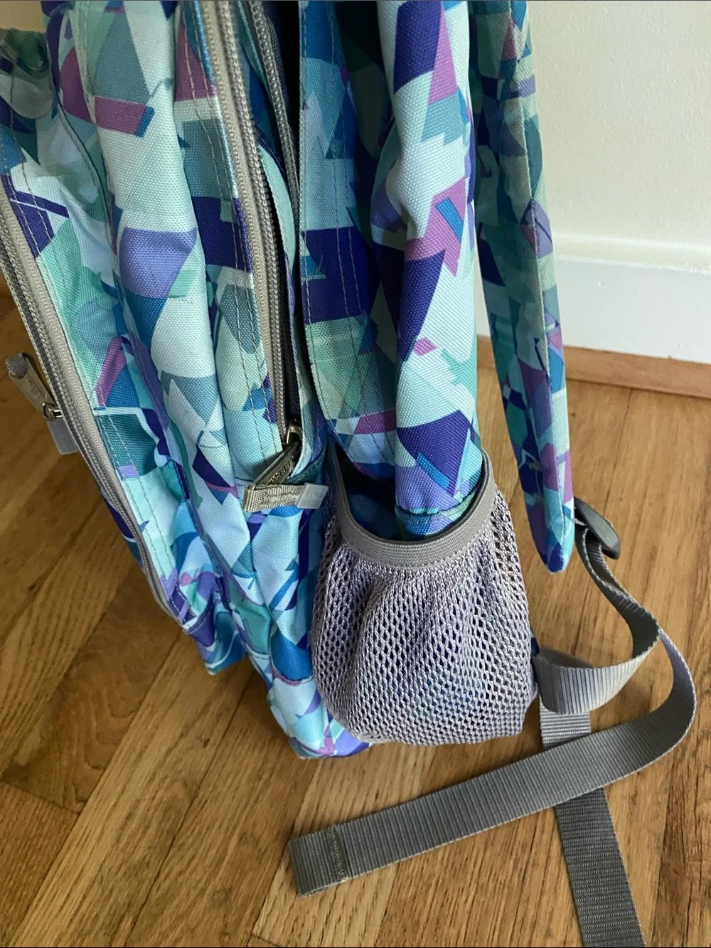 L.L. Bean Teal, Aqua & Purple Geometric Backpack